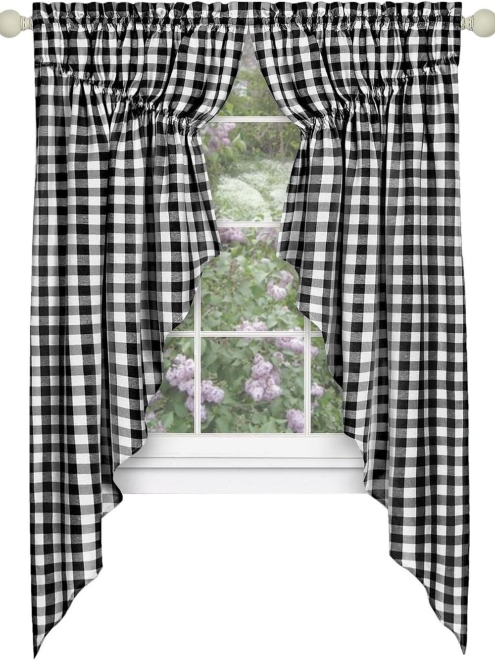 Buffalo Check Gathered Swag Curtain Pair, 72 x 63 in, Black & White Plaid